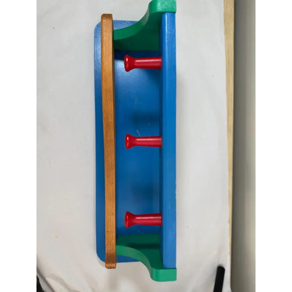 Vintage Handmade Baseball Bat Wall Hooks Kids Room Coat Rack Blue Green Sports
